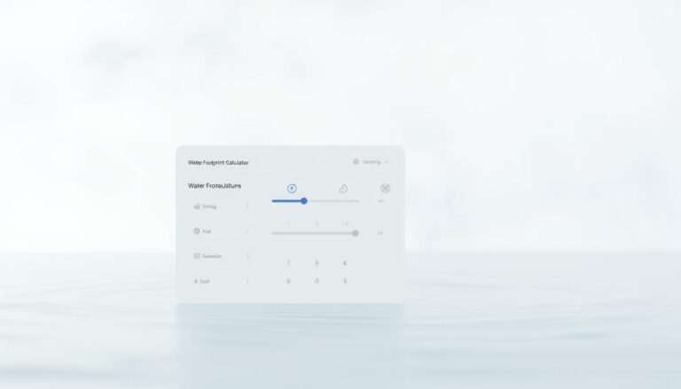 A serene and minimalist illustration of a water footprint calculator, set against a soft, watercolor-inspired background. In the foreground, a clean, modern calculator interface with intuitive controls and sliders, conveying the ease of use. The middle ground features simple, elegant icons and visual elements that represent water consumption data. In the background, a subtle, blurred pattern of water droplets or ripples, creating a calming, fluid atmosphere. The lighting is soft and diffused, with a natural, ambient feel, guiding the viewer's focus to the core functionality of the calculator. The overall composition is balanced and visually appealing, reflecting the informative and practical nature of the water footprint tool.